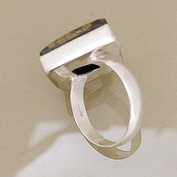 Genuine Green OCEAN JASPER Ring Natural Colors green Tan White 925 Silver Size 8 - Picture 8 of 11